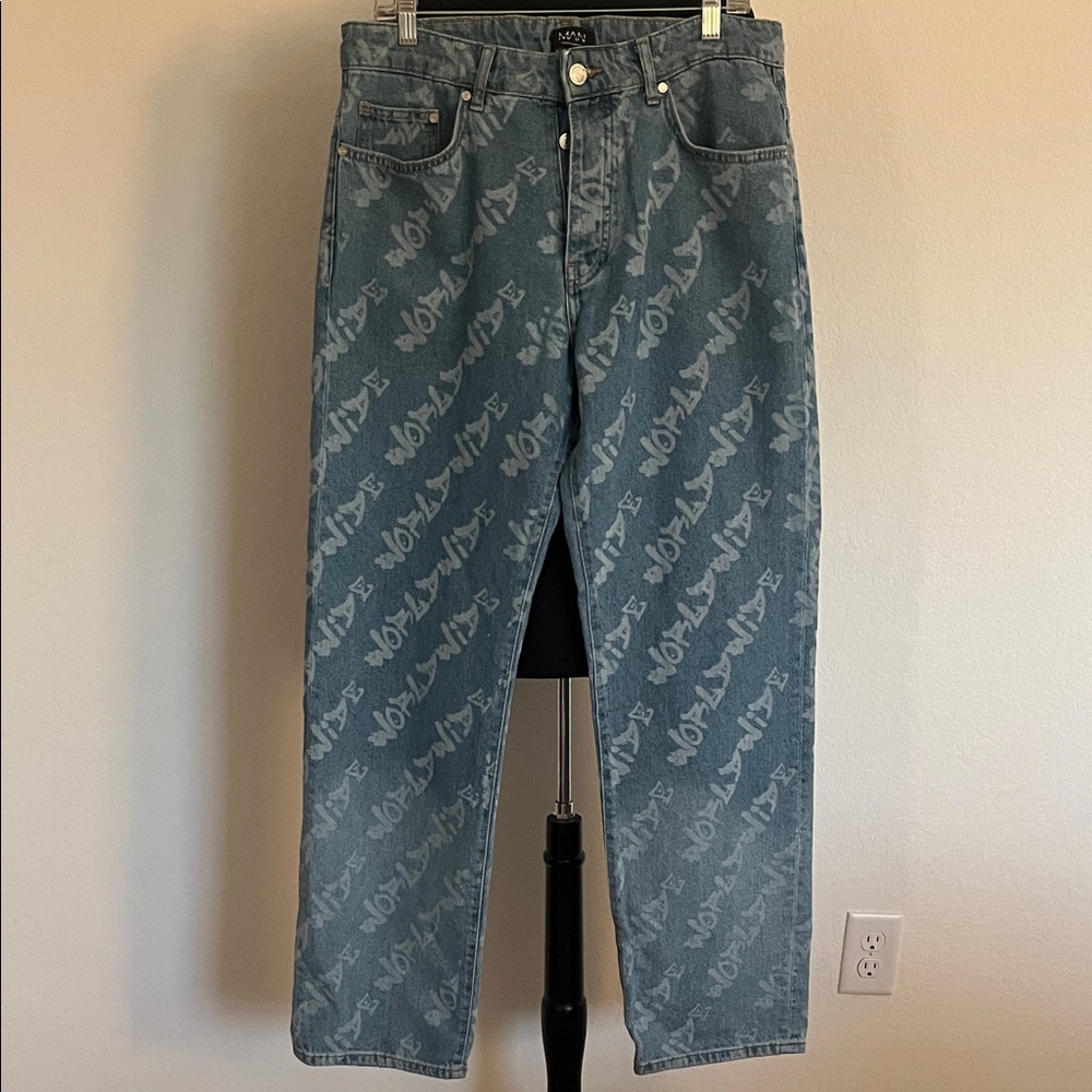 Boohoo Men Blue Patterned Jeans